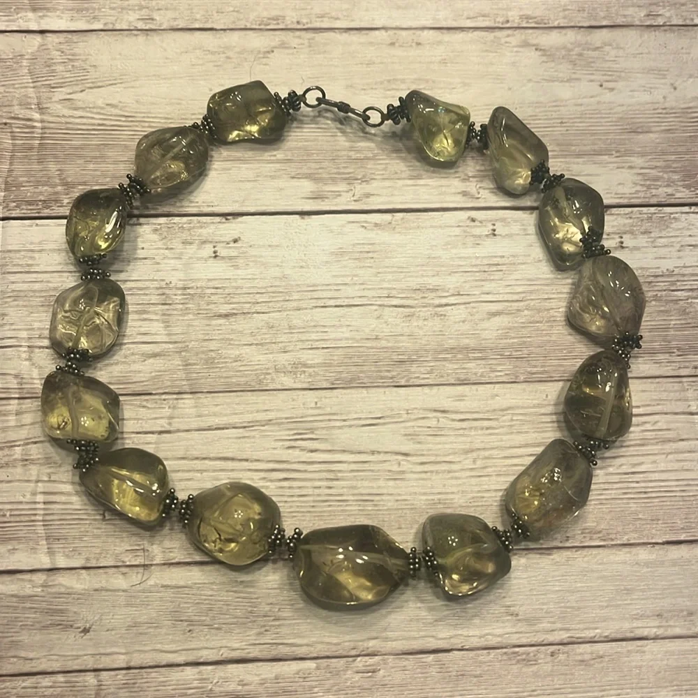 Vintage Glass Bead Necklace with Silver Bead Dividers & Clasp